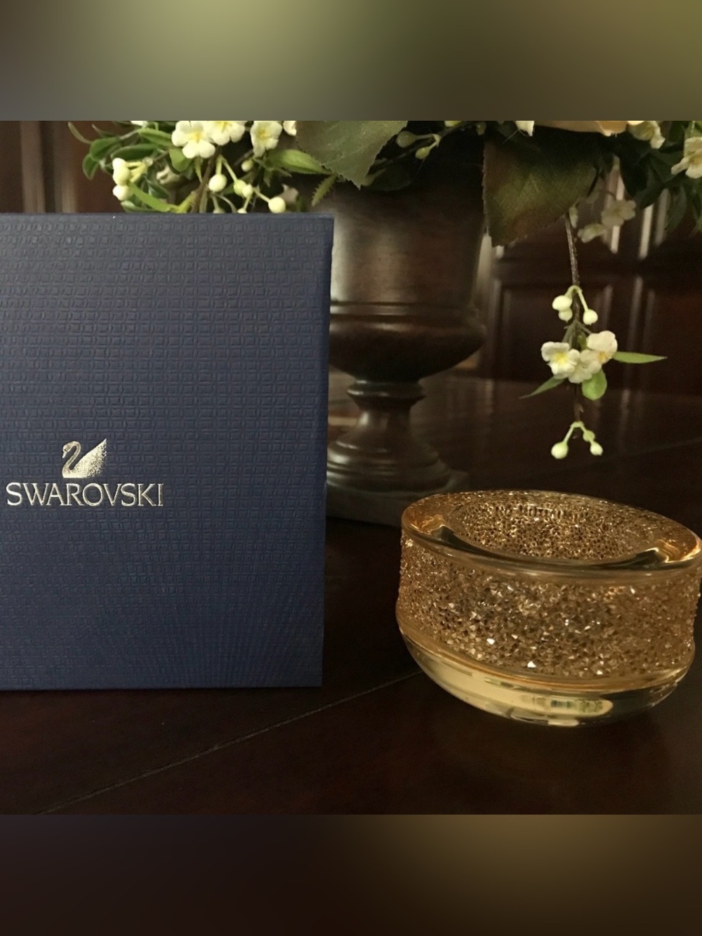 SWAROVSKI CRYSTAL SHIMMER TEA LIGHT HOLDER GOLD